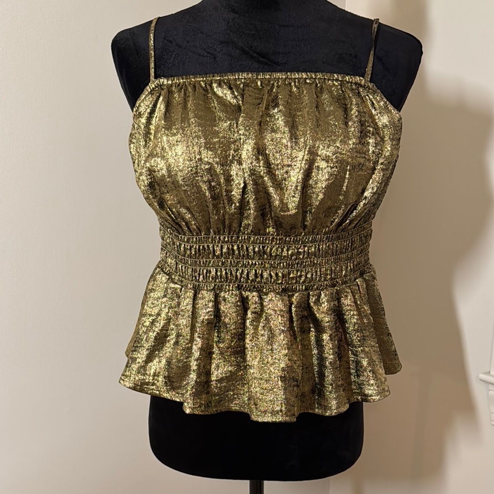 Gold Peplum Smocked Camisole